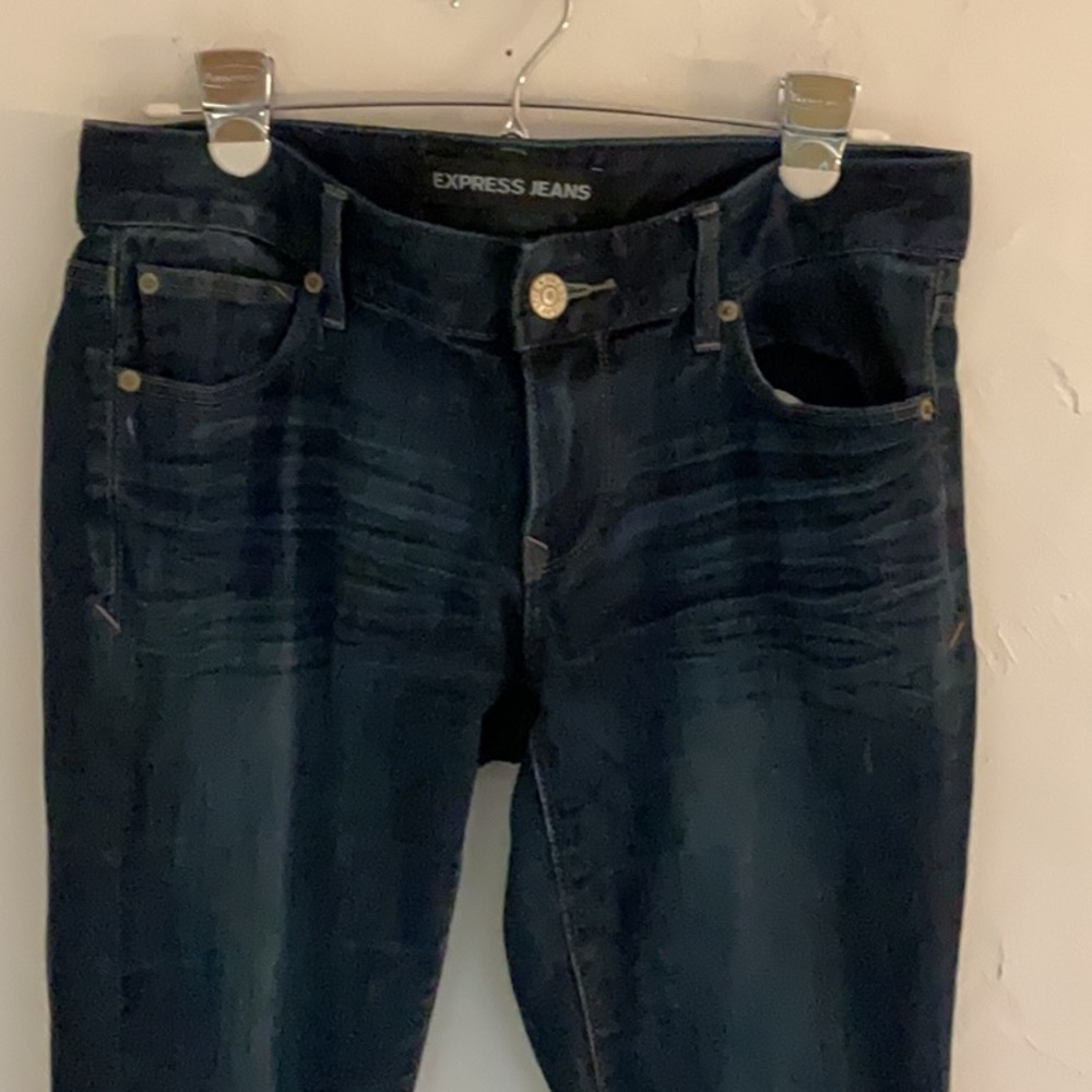Express Stella Skinny Low Rise Jeans, Size 8R, Dark Blue Denim - Picture 2 of 11